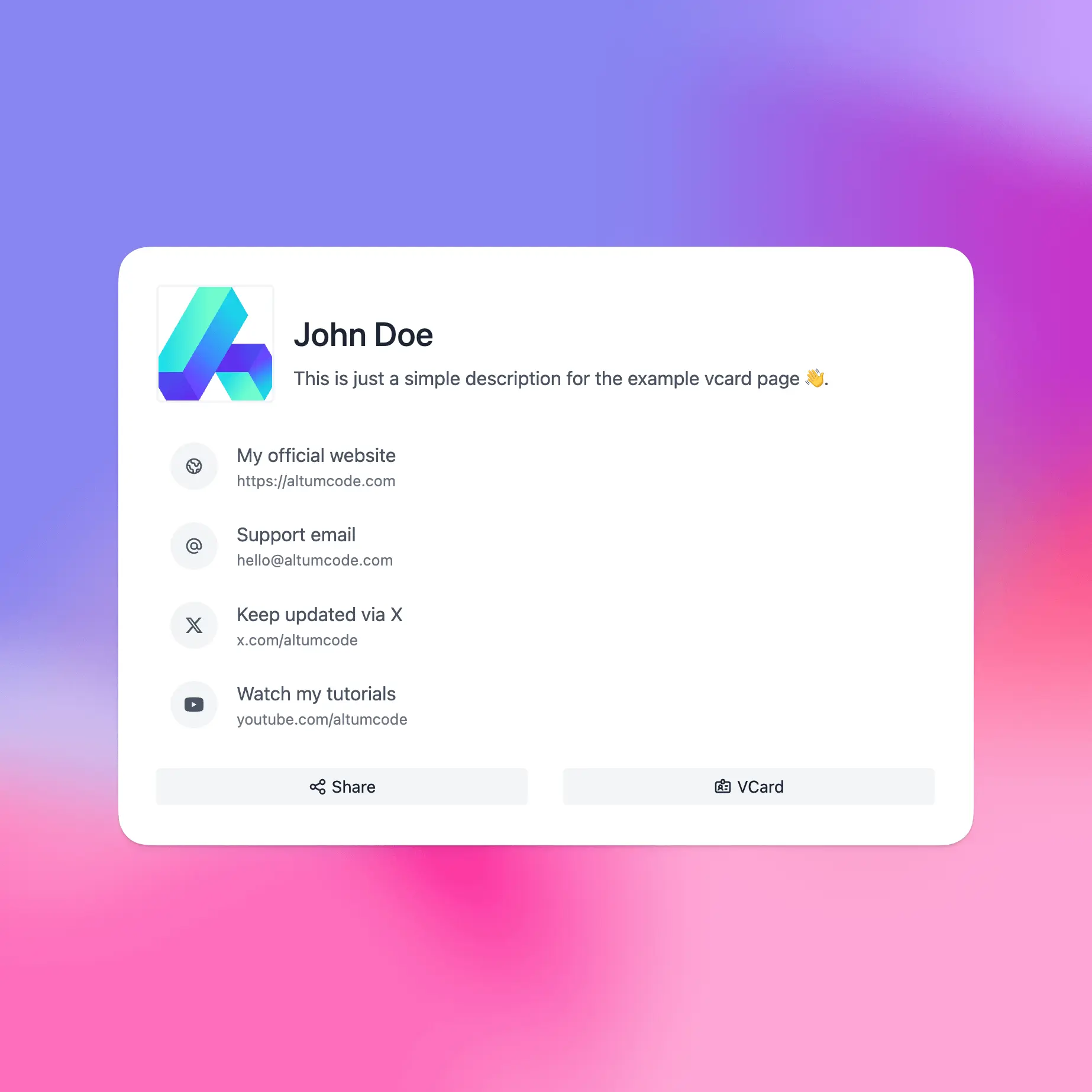 Captura de tela do tema vcard de San Francisco